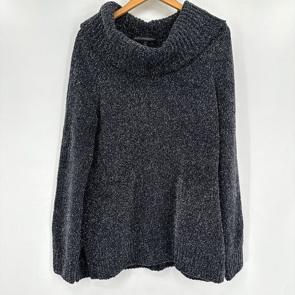 WHBM Black Sparkle Chenille Shimmer Relaxed Hem Cowl Neck Large Sweater NWT - Picture 1 of 10